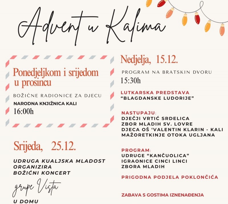 Advent u Kalima u nedjelju, 15. prosinca na Bratskom dvoru